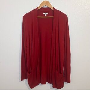 Red Open Front Cardigan Sweater XXL Pockets Cozy Fall Croft & Barrow